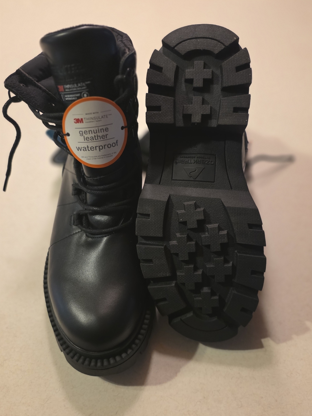 NWT Ozark Trail Black Waterproof Genuine Leather Lace-Up Boots Size 7